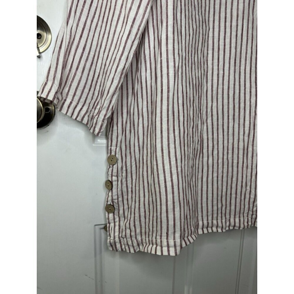 TAHARI Tunic Top Red Stripe Linen Lagenlook Popover Vneck Travel Vacation 1X - Picture 4 of 8